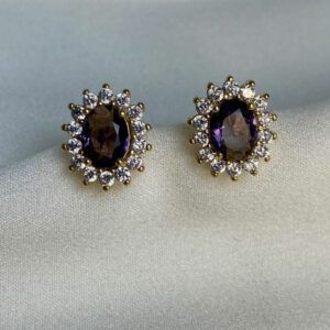 BRINCO AMETISTA COM ZIRCÔNIAS | BANHO OURO 18K