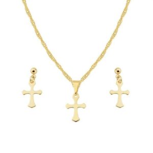 Conjunto Dourado  de Cruz Lisa | Banho Ouro 18k