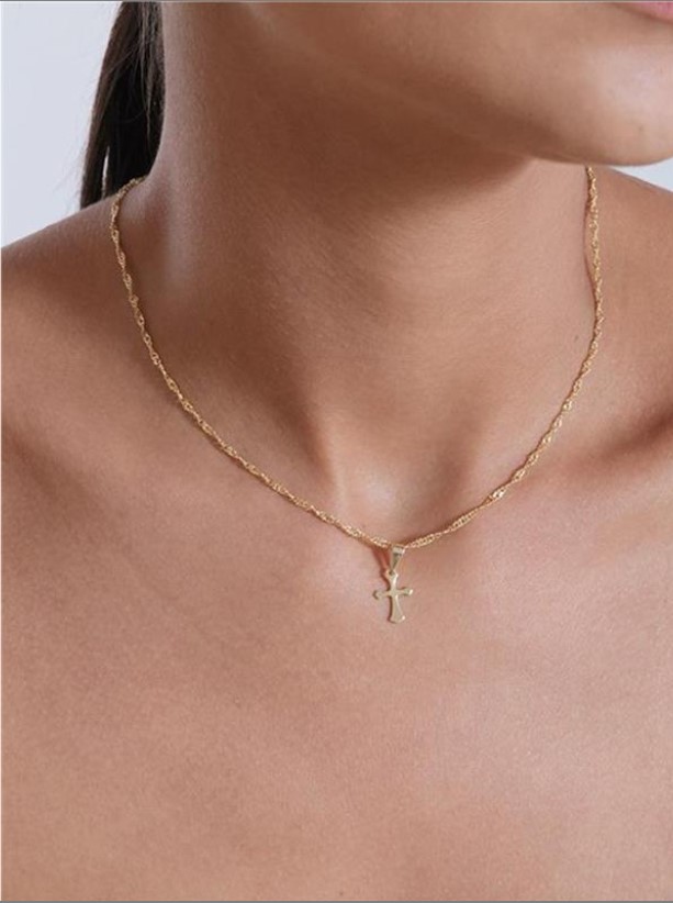 Conjunto Dourado de Cruz Lisa | Banho Ouro 18k - Imagem 2
