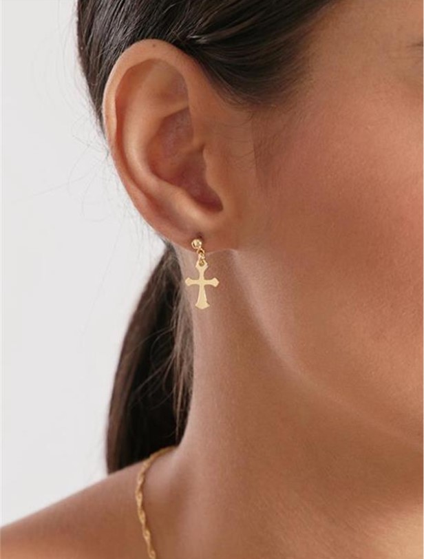 Conjunto Dourado de Cruz Lisa | Banho Ouro 18k - Imagem 3