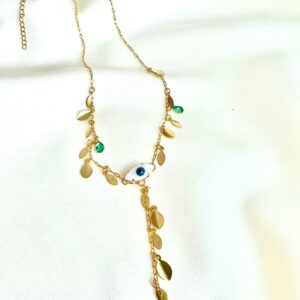 COLAR GRAVATA OLHO GREGO COM PEDRAS VERDES | BANHO OURO 18K