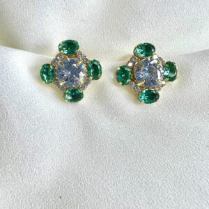 BRINCO BRENDA DOURADO PEDRA FUSION VERDE COM AZUL | BANHO OURO 18K