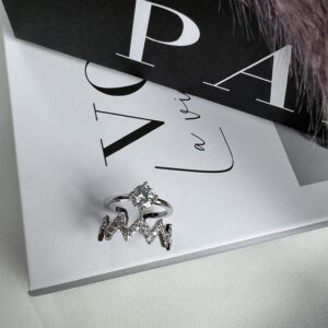 Anel Ajustável Duplo de Zircônias | Banho de Ródio Branco