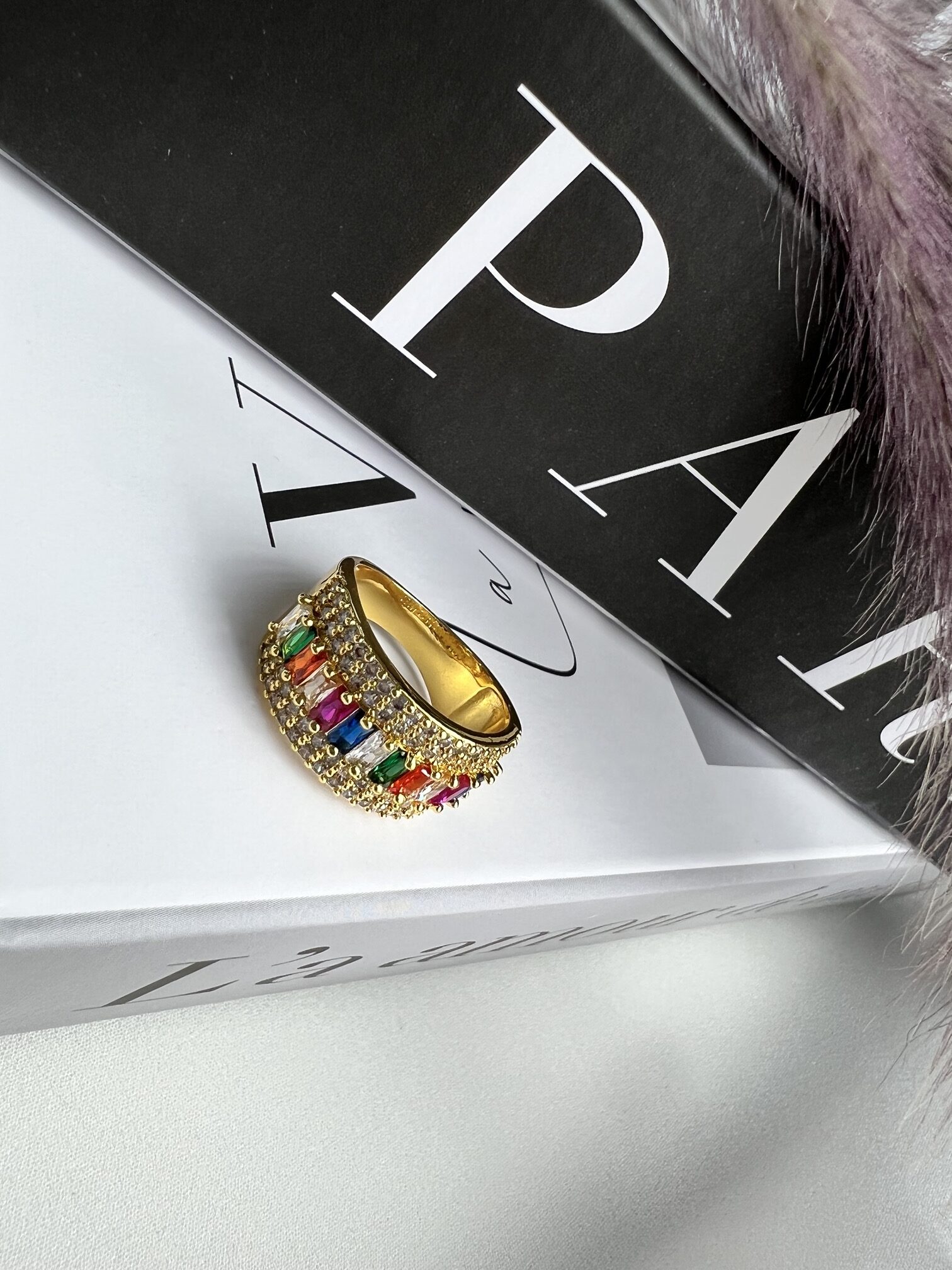 Anel Dourado Daya com pedras Colors | Banho Ouro 18k