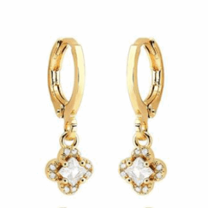 Argola Trevo Cravejada 'M"| Banho Ouro 18k